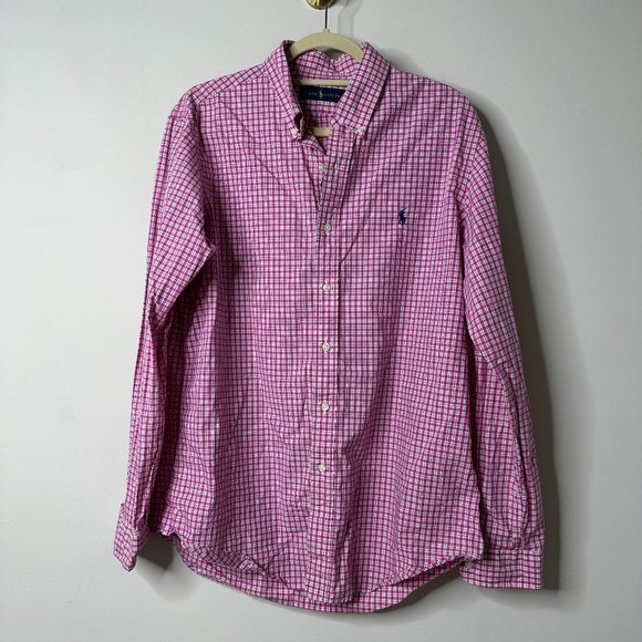Ralph Lauren Pink Plaid Button Down Shirt Large - Picture 1 of 5